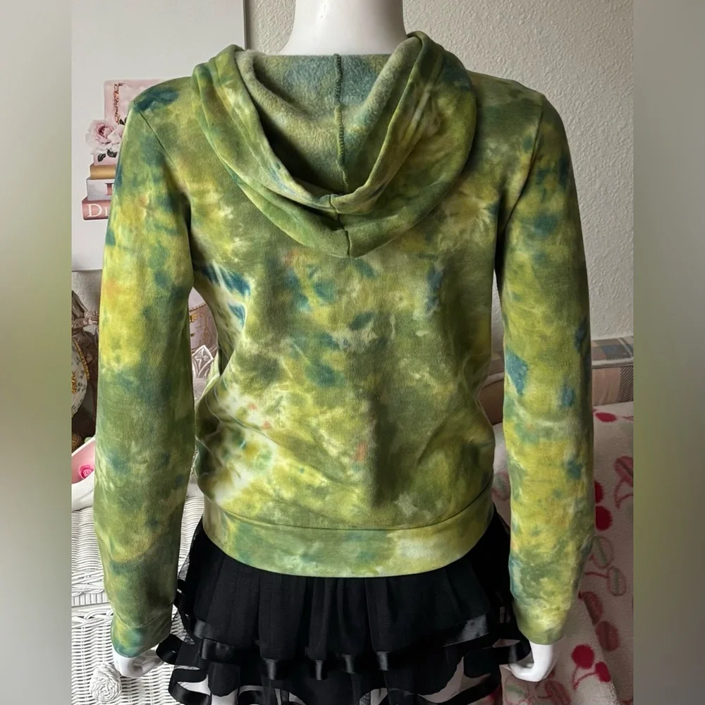 Aviator Nation Junior Kids Zipper Hoodie Tie Dye in Lime Yellow Unisex Size 14